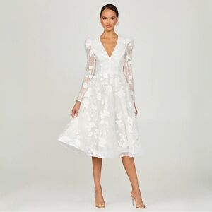 Helsi Parker Embroidered Long Sleeve Cocktail Dress in Off White XS